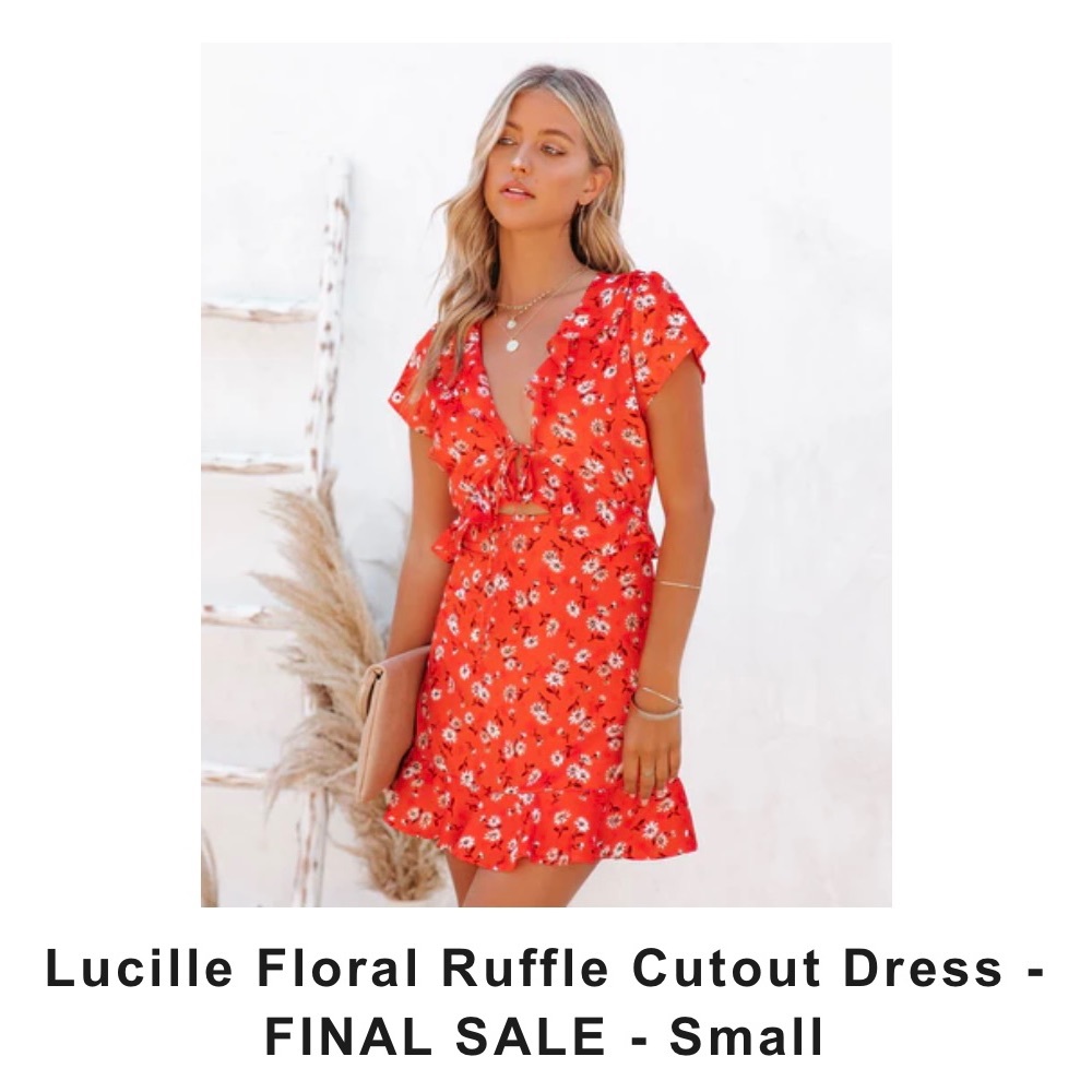 (NEVER WORN) Bright orange dress with flowers ties in the front - Picture 3 of 3
